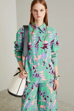 Camicia oversize in lino - Verde Viola Rosa