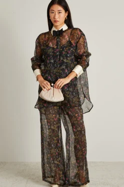 Camicia oversize in organza stampata - Nero