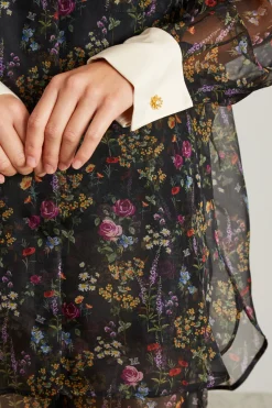 Camicia oversize in organza stampata - Nero
