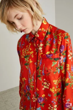 Camicia pajama in seta stampata - Rosso