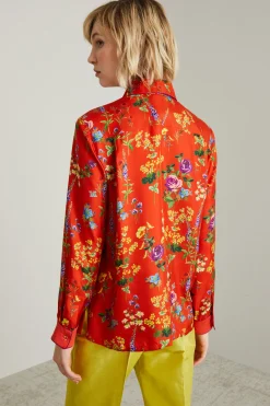 Camicia pajama in seta stampata - Rosso