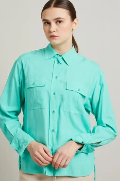 Camicia sahariana in mussola - Verde Acqua