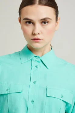 Camicia sahariana in mussola - Verde Acqua