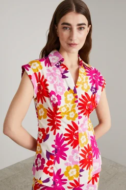 Camicia smanicata in popeline - Bianco Rosa Arancio Rosso