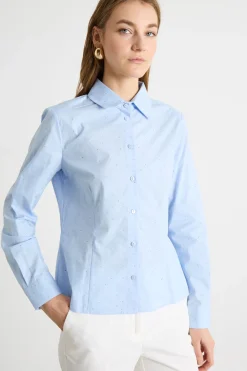 Camicia aderente con strass - Azzurro