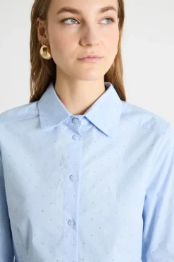 Camicia aderente con strass - Azzurro