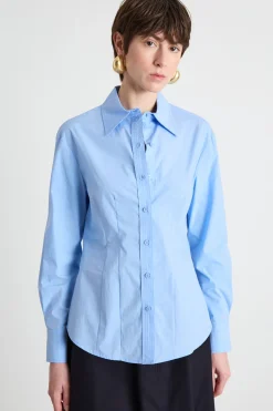 Camicia aderente in popeline - Azzurro