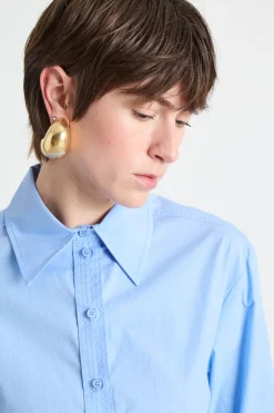 Camicia aderente in popeline - Azzurro