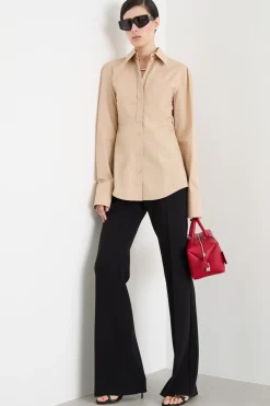Camicia aderente in popeline - Cammello
