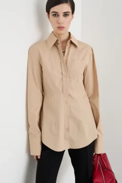 Camicia aderente in popeline - Cammello