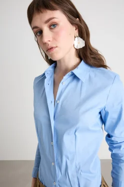 Camicia aderente in popeline stretch - Azzurro