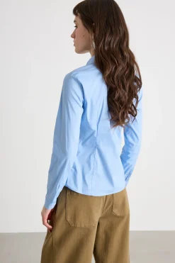 Camicia aderente in popeline stretch - Azzurro