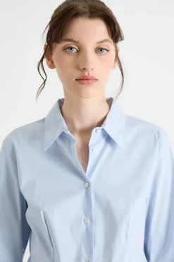 Camicia aderente in popeline stretch - Azzurro