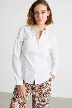 Camicia aderente in popeline stretch - Bianco