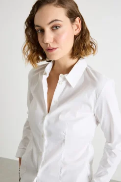 Camicia aderente in popeline stretch - Bianco