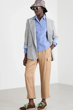 Camicia aderente in popeline stretch - Blu Bianco
