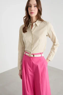 Camicia aderente in popeline stretch - Giallo Bianco