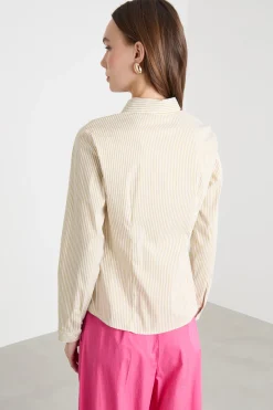 Camicia aderente in popeline stretch - Giallo Bianco