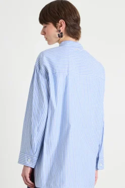 Camicia alla coreana in Oxford - Azzurro Bianco