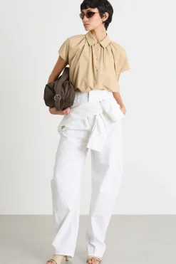 Camicia ampia con motivo arricciato - Cammello