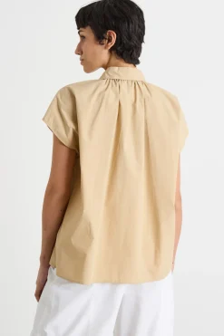 Camicia ampia con motivo arricciato - Cammello