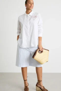 Camicia ampia con ricamo di cotone - Bianco