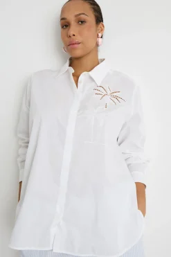 Camicia ampia con ricamo di cotone - Bianco