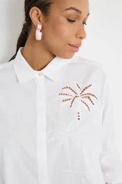Camicia ampia con ricamo di cotone - Bianco
