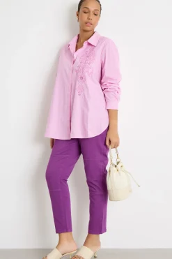 Camicia ampia con ricamo di cotone - Rosa