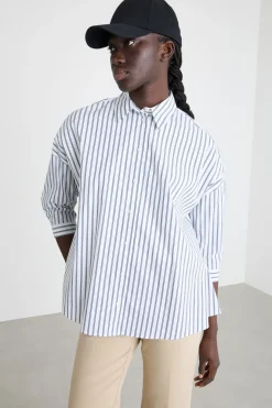 Camicia ampia con stampa - Bianco Azzurro