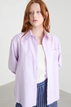 Camicia ampia con taschino - Lilla