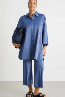 Camicia ampia in jersey - Blu