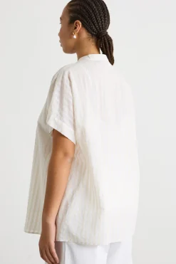 Camicia ampia in organza - Beige Bianco