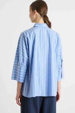 Camicia ampia in popeline - Azzurro Bianco