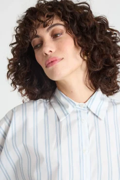 Camicia ampia in popeline - Azzurro Bianco
