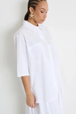 Camicia ampia in popeline - Bianco