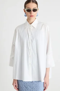 Camicia ampia in popeline - Bianco
