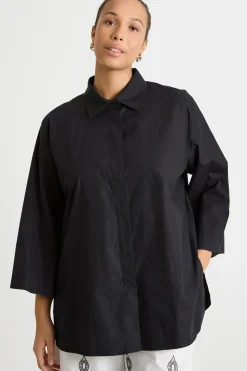 Camicia ampia in popeline - Nero