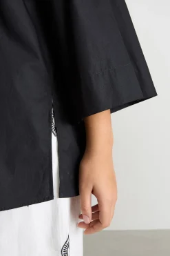 Camicia ampia in popeline - Nero