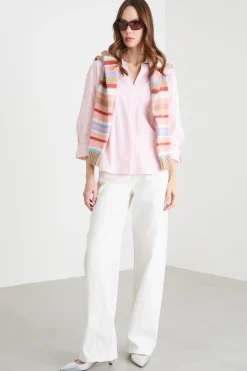 Camicia ampia in popeline - Rosa Bianco