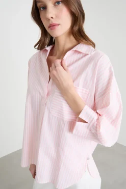 Camicia ampia in popeline - Rosa Bianco