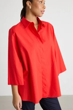 Camicia ampia in popeline - Rosso