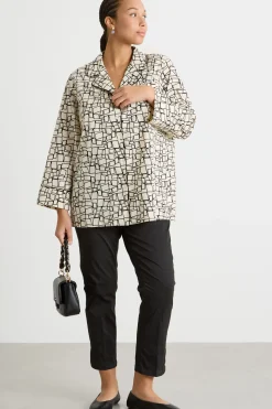 Camicia ampia in popeline stampato - Avorio Nero