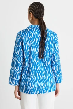 Camicia ampia in popeline stampato - Azzurro Bianco