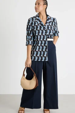 Camicia ampia in popeline stampato - Blu Azzurro