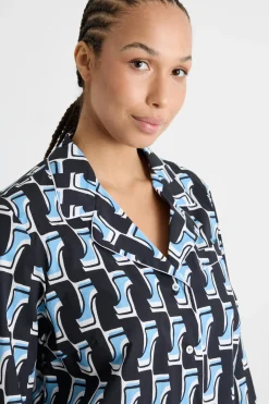 Camicia ampia in popeline stampato - Blu Azzurro