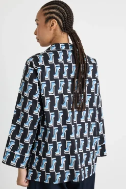 Camicia ampia in popeline stampato - Blu Azzurro