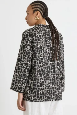 Camicia ampia in popeline stampato - Nero Bianco