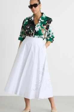 Camicia ampia in popeline stampato - Verde