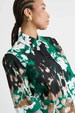 Camicia ampia in popeline stampato - Verde